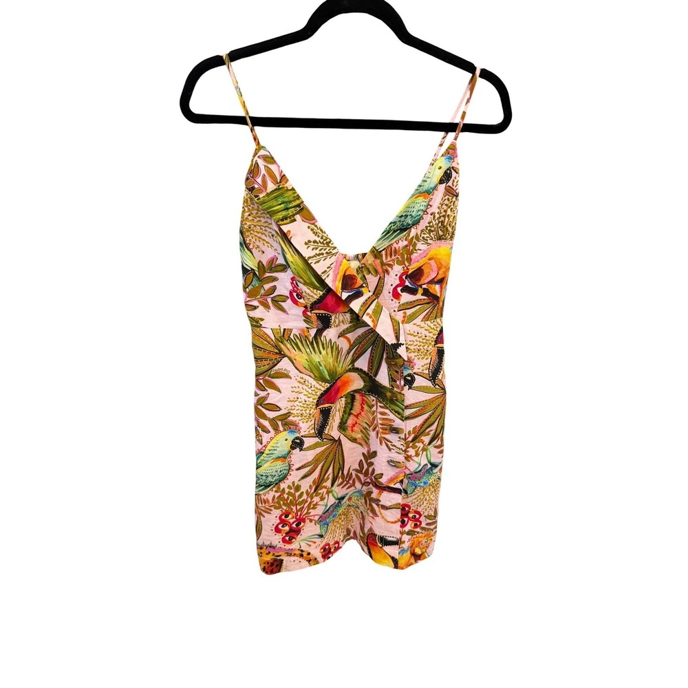 New FARM Rio Into The Jungle Mini Dress Pink Tropical Print Spaghetti Strap,Sml - Picture 4 of 16